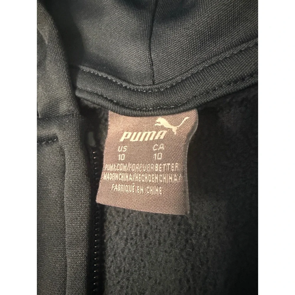 Puma Boys Navy Blue Full Zip Hooded Track Jacket Gold Logo Fleece Size 10
